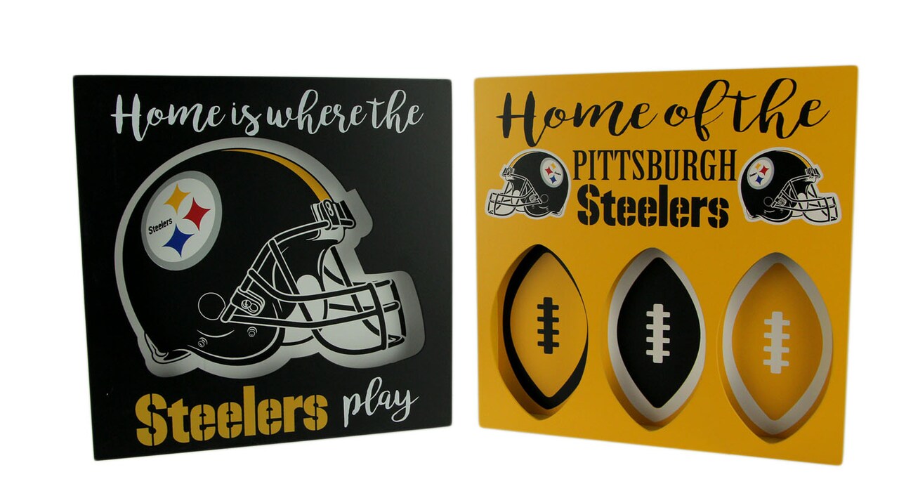 NFL Pittsburgh Steelers Cut Out Helmet and Football Shapes Wall Hangings